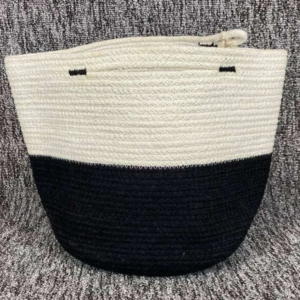NWT Mia Melange Woven‎ Cotton Rope Basket Colorblock Black Cream Crafted Decor